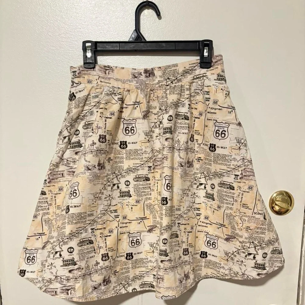 Really fun skirt with with Route 66 map print cotton made in USA med - Picture 1 of 8